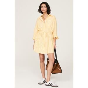 Pistola Layla Shirt Dress Yellow Stripe Women Medium Long Sleeve Coastal Preppy
